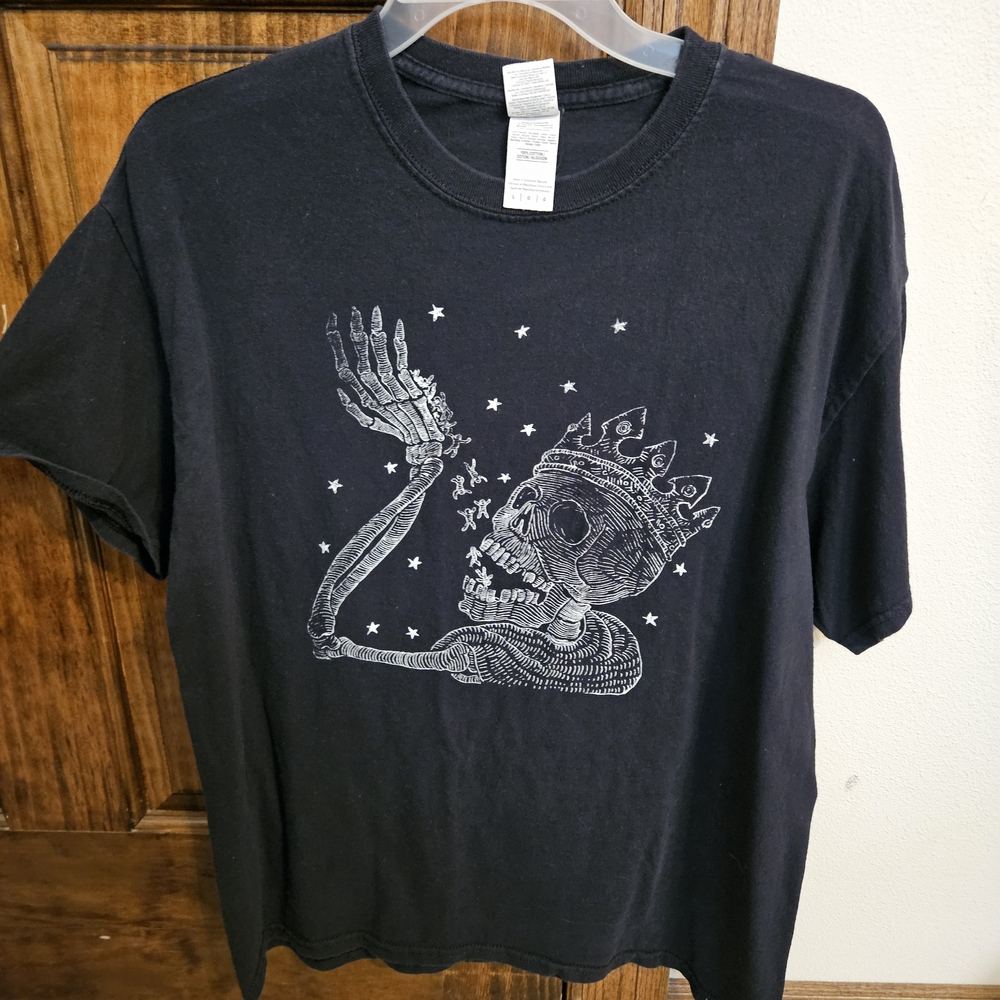 Black Graphic Tee with Skeleton Design